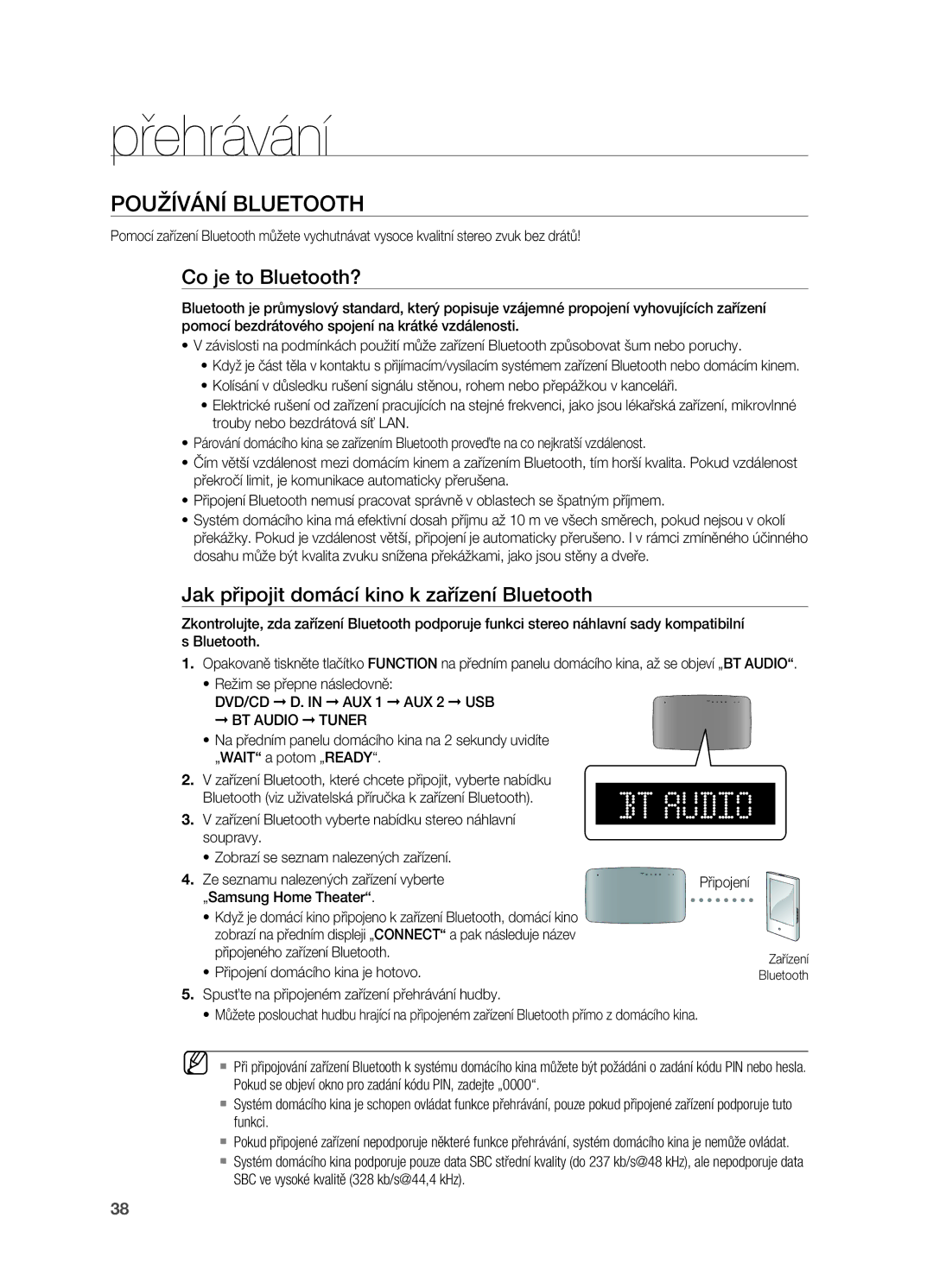 Samsung HT-X710T/EDC manual Používání Bluetooth, Co je to Bluetooth?, Jak připojit domácí kino k zařízení Bluetooth 