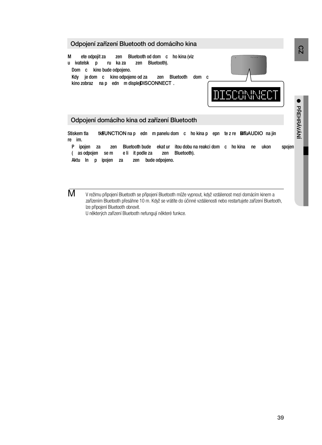 Samsung HT-X710T/EDC manual Odpojení zařízení Bluetooth od domácího kina 