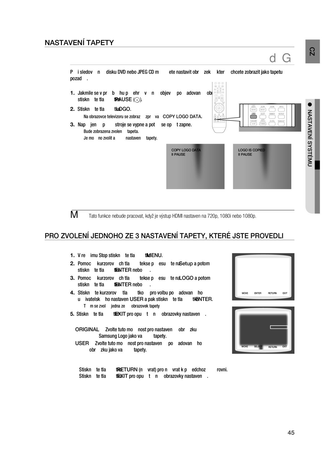 Samsung HT-X710T/EDC manual . Napájení přístroje se vypne a poté se opět zapne 