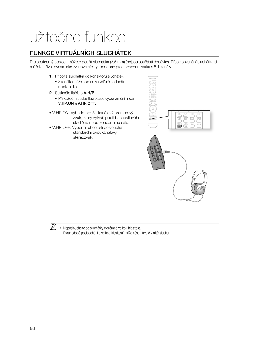 Samsung HT-X710T/EDC manual Funkce VIrTUÁLNÍCH Sluchátek 