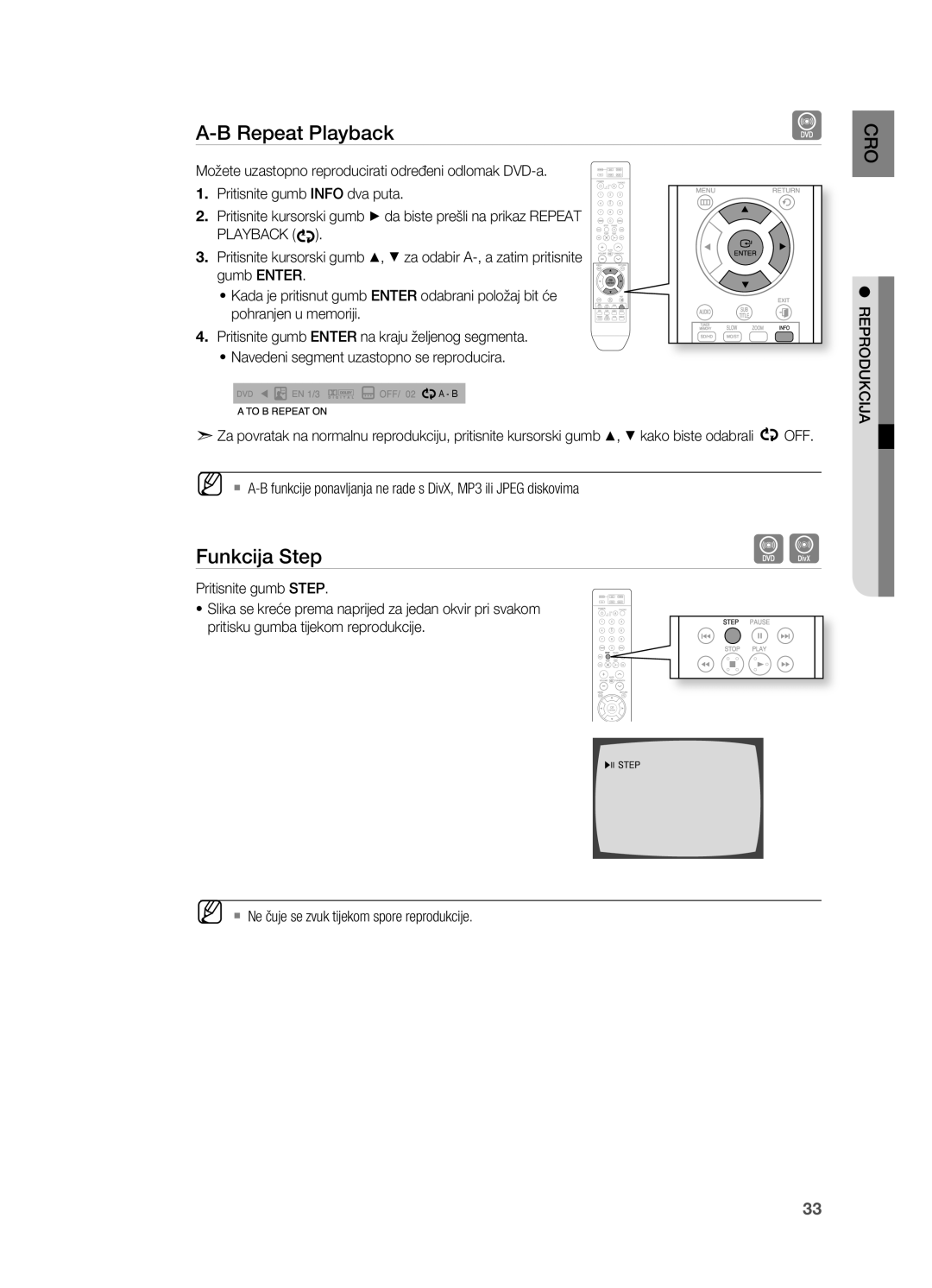 Samsung HT-X710T/EDC manual Repeat playback, Funkcija Step 