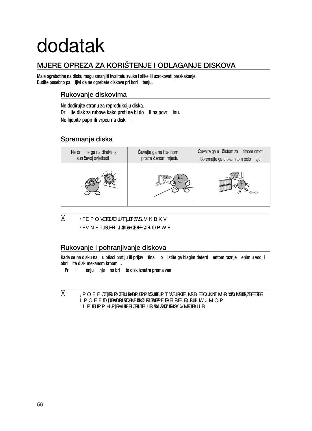 Samsung HT-X710T/EDC manual Dodatak, Mjere opreza za korištenje i odlaganje diskova, Rukovanje diskovima, Spremanje diska 