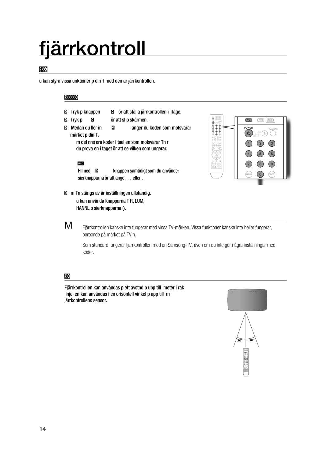 Samsung HT-X710T/XEE manual STäLLA in FjäRRKONTROLLEN, När du manövrerar TVn med fjärrkontrollen, Fjärrkontrollens räckvidd 