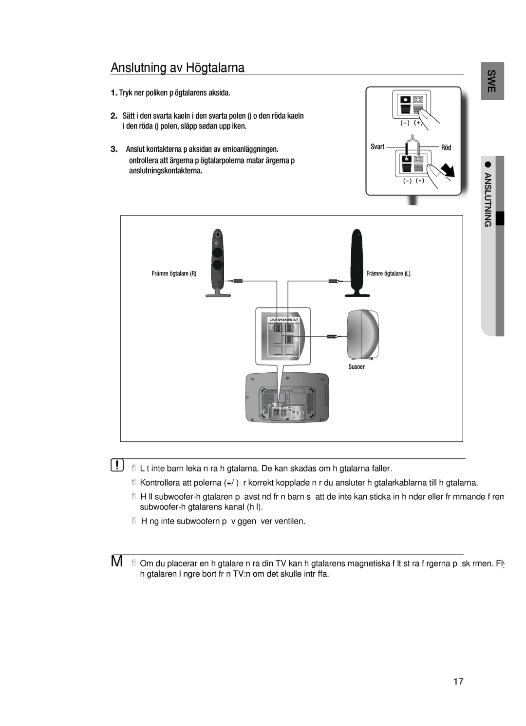 Samsung HT-X710T/XEE manual Anslutningskontakterna, ` Häng inte subwoofern på väggen över ventilen 