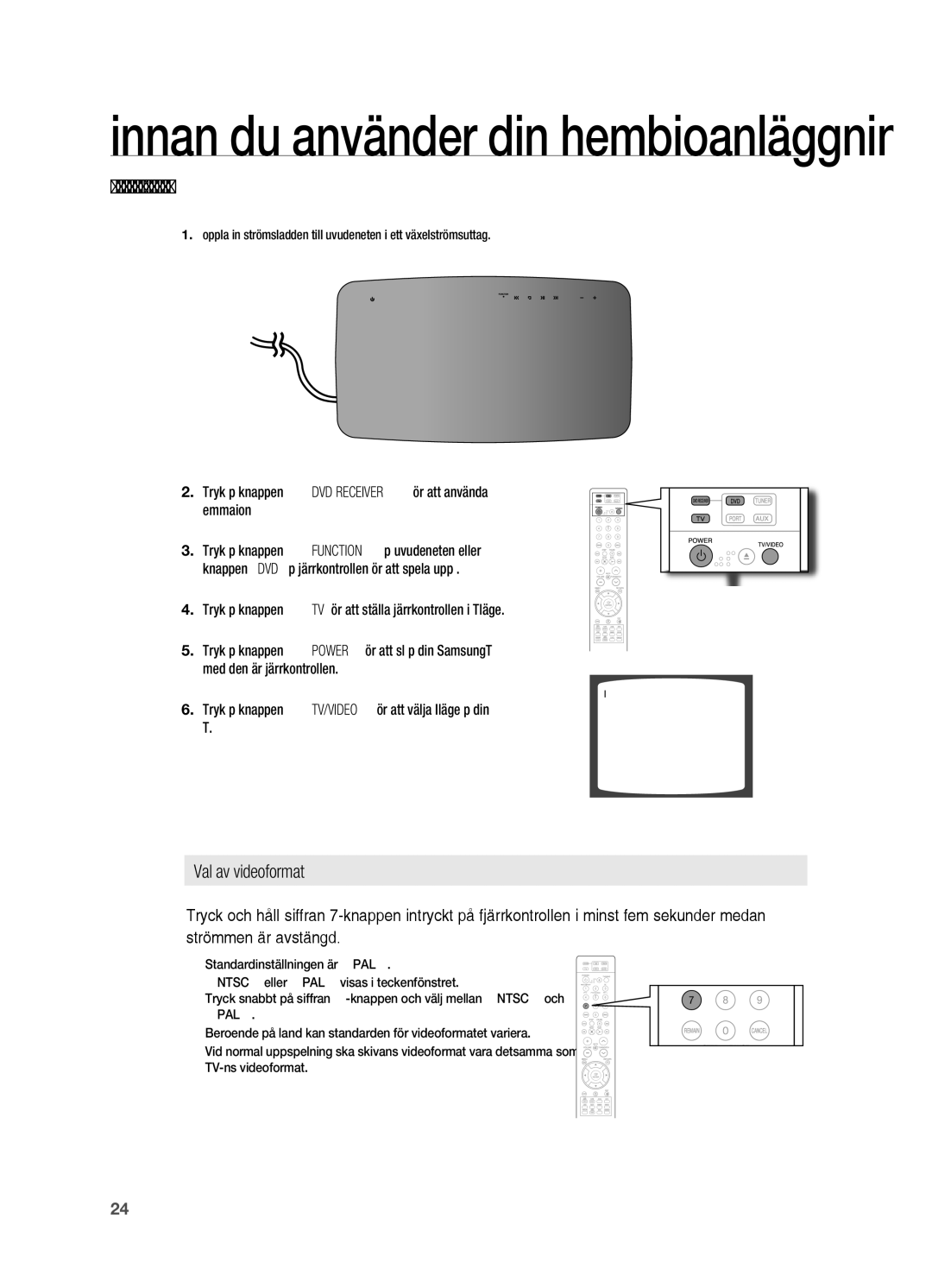 Samsung HT-X710T/XEE manual Innan du använder din hembioanläggning 