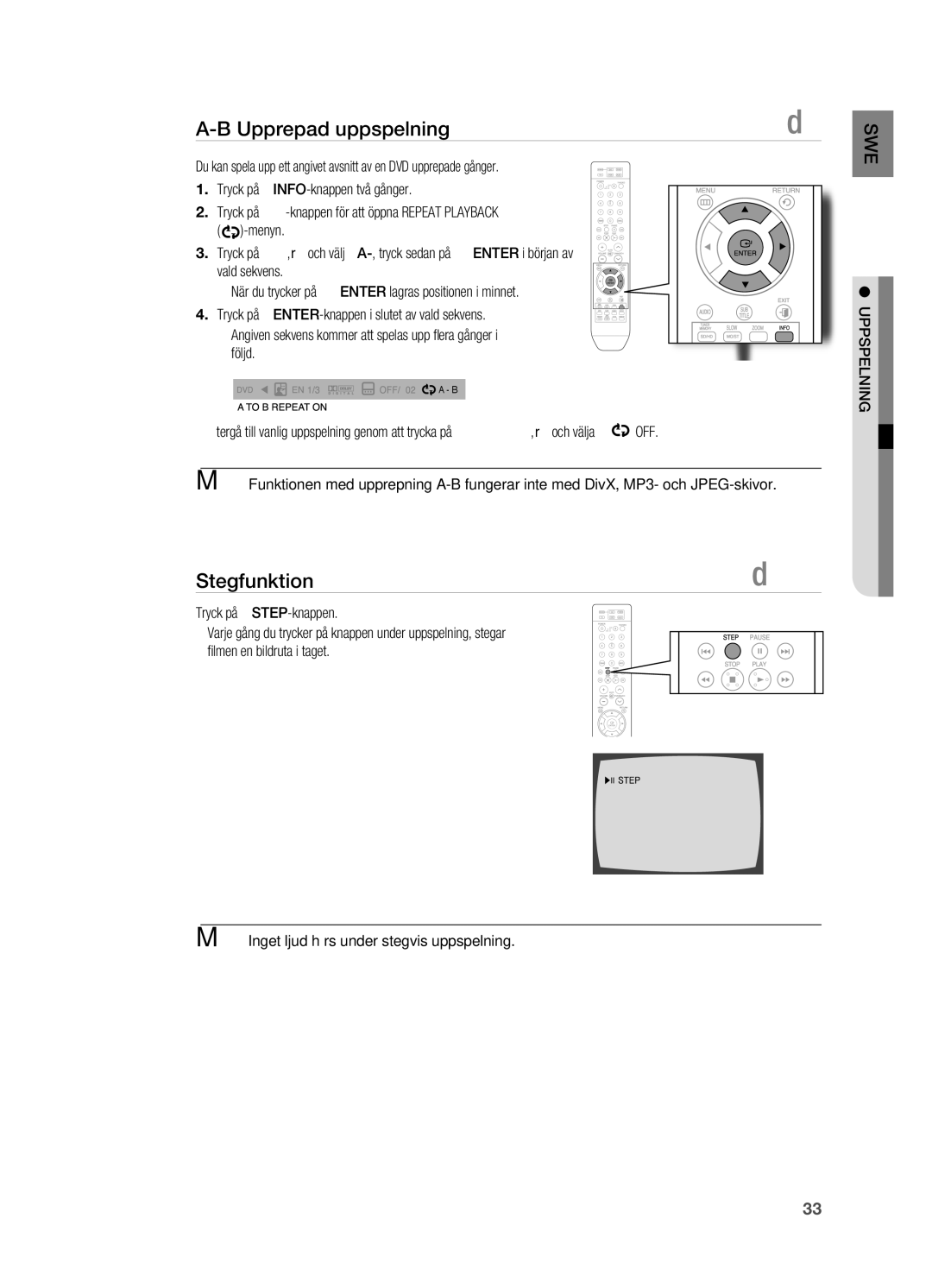 Samsung HT-X710T/XEE manual Stegfunktion 