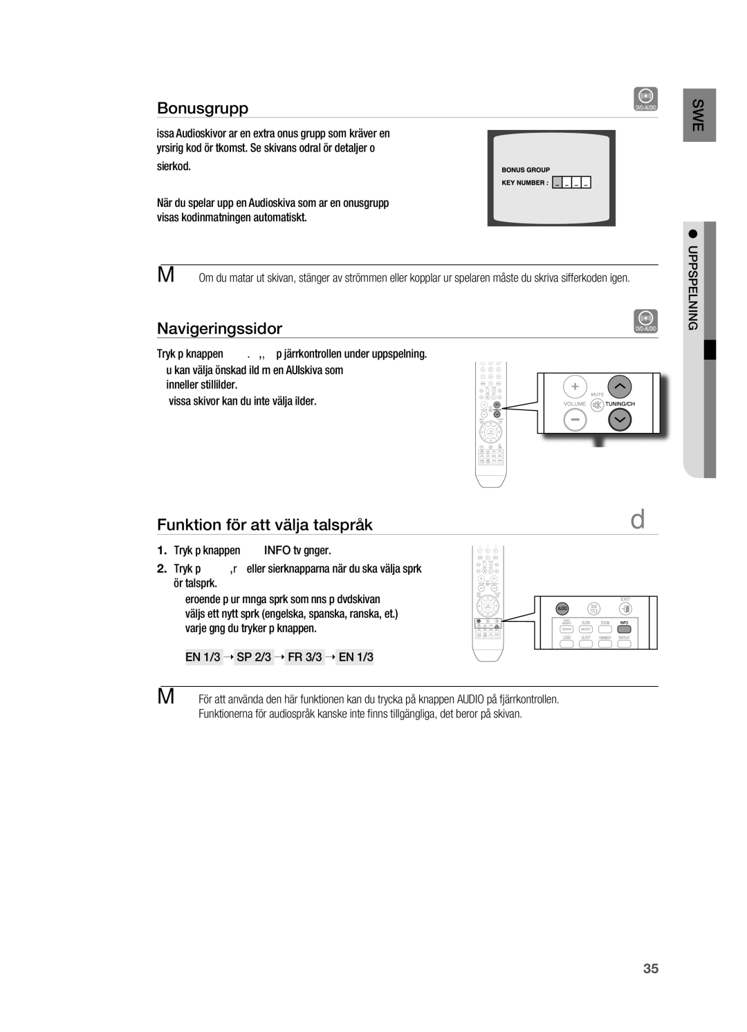 Samsung HT-X710T/XEE manual Bonusgrupp, Funktion för att välja talspråk 