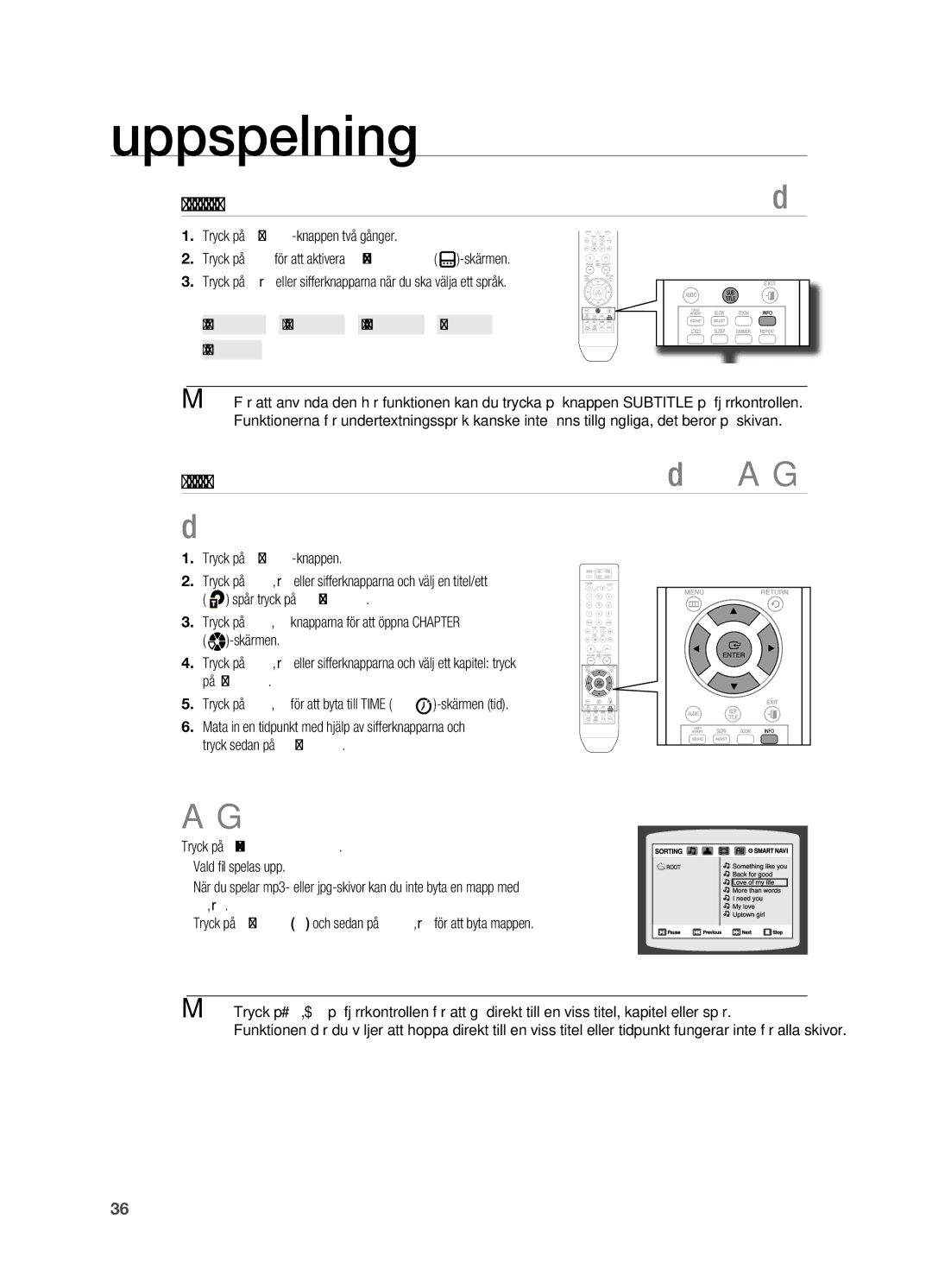 Samsung HT-X710T/XEE manual Funktion för att välja språk för undertexter, Gå direkt till viss sekvens/låt 