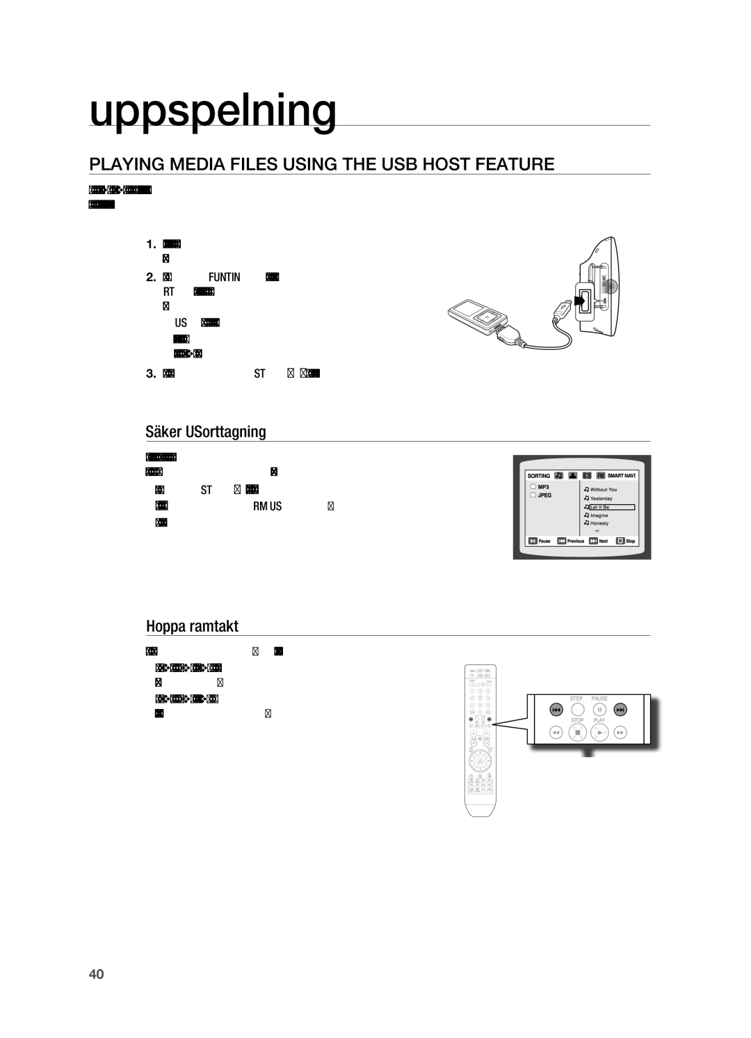 Samsung HT-X710T/XEE manual Playing Media Files Using the USB Host Feature, Säker USB-borttagning 