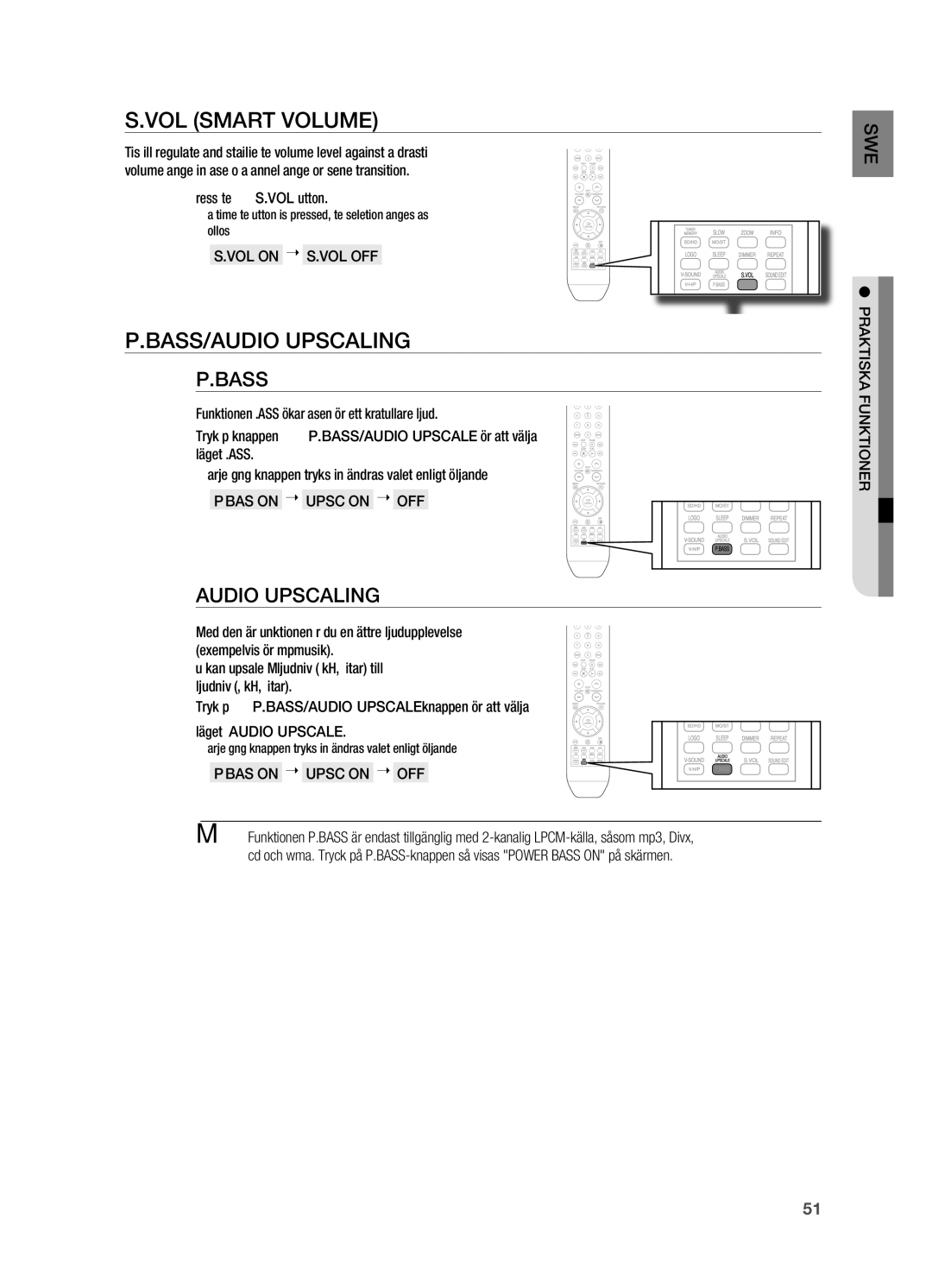 Samsung HT-X710T/XEE manual VOL Smart Volume, BASS/AUDIO Upscaling, Press the S.VOL button, VOL on  S.VOL OFF 