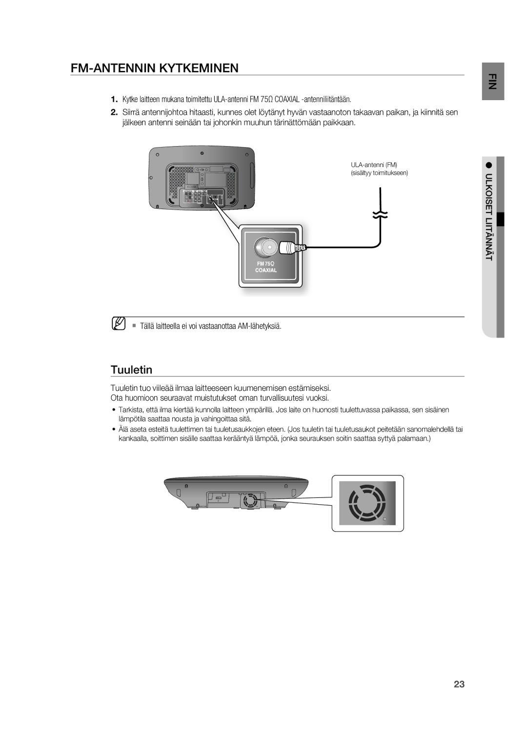 Samsung HT-X710T/XEE manual Tuuletin, ` Tällä laitteella ei voi vastaanottaa AM-lähetyksiä 