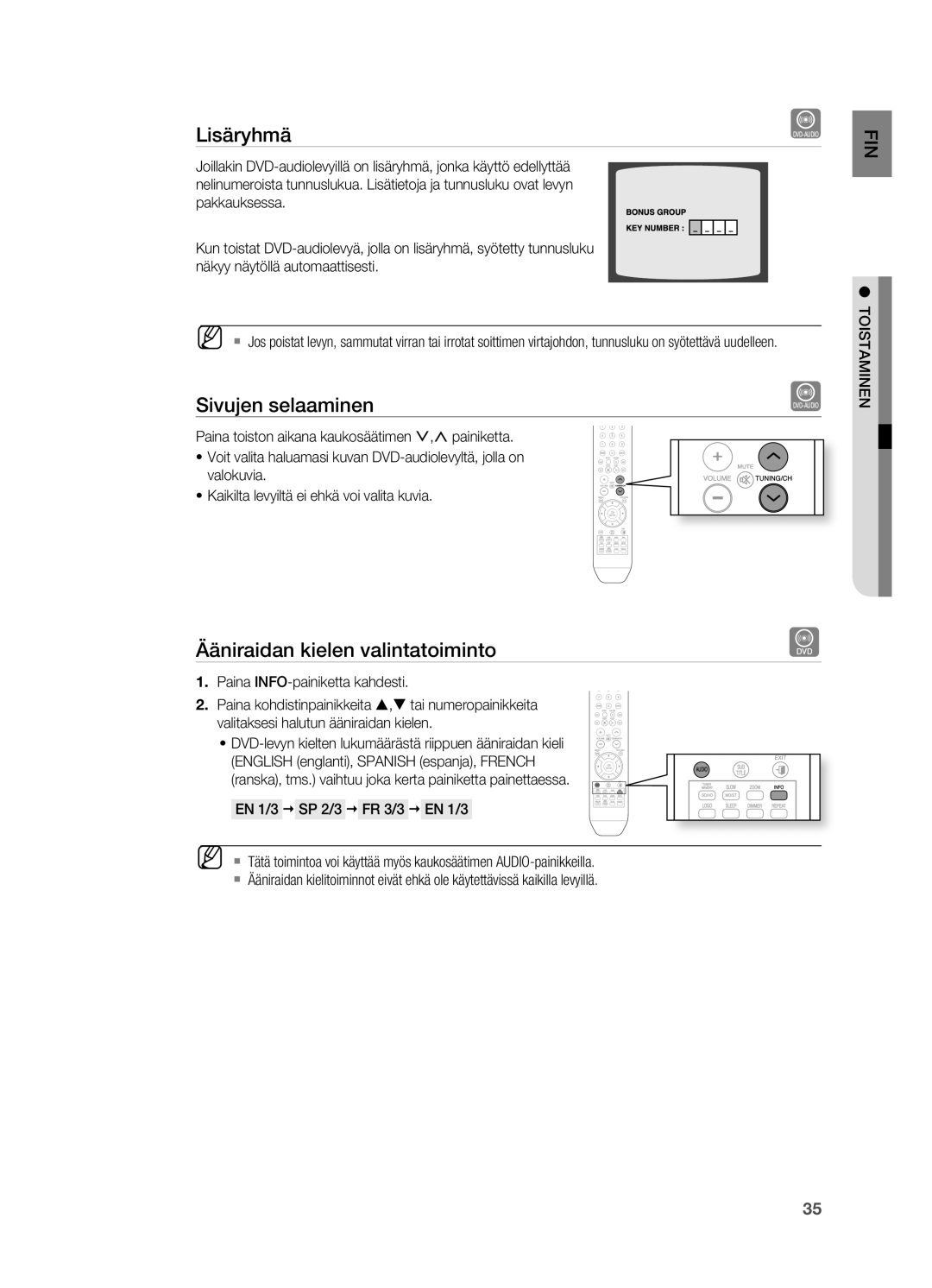 Samsung HT-X710T/XEE manual Lisäryhmä, Ääniraidan kielen valintatoiminto 