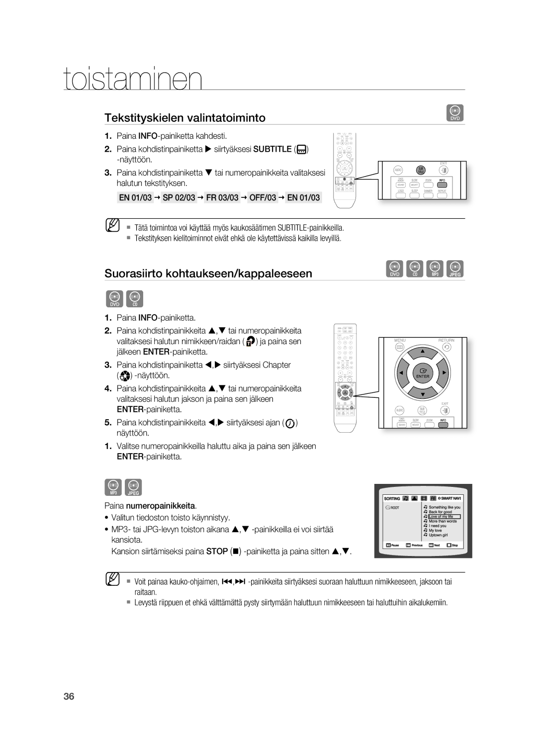 Samsung HT-X710T/XEE manual Tekstityskielen valintatoiminto, Suorasiirto kohtaukseen/kappaleeseen 