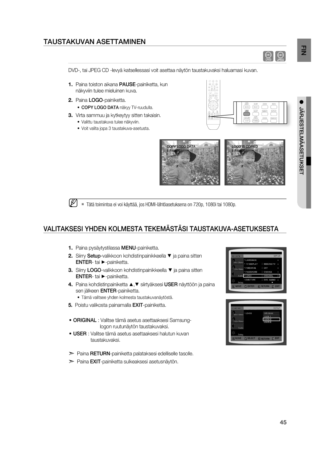 Samsung HT-X710T/XEE manual . Virta sammuu ja kytkeytyy sitten takaisin, Sen jälkeen ENTER-painiketta 