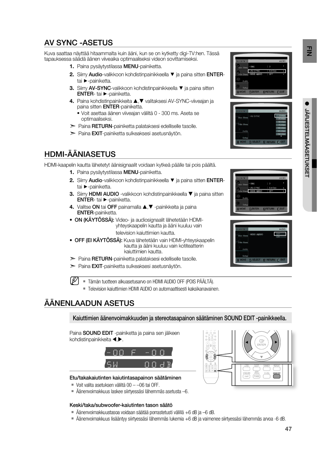 Samsung HT-X710T/XEE manual ENTER-painiketta, Television kaiuttimien kautta 