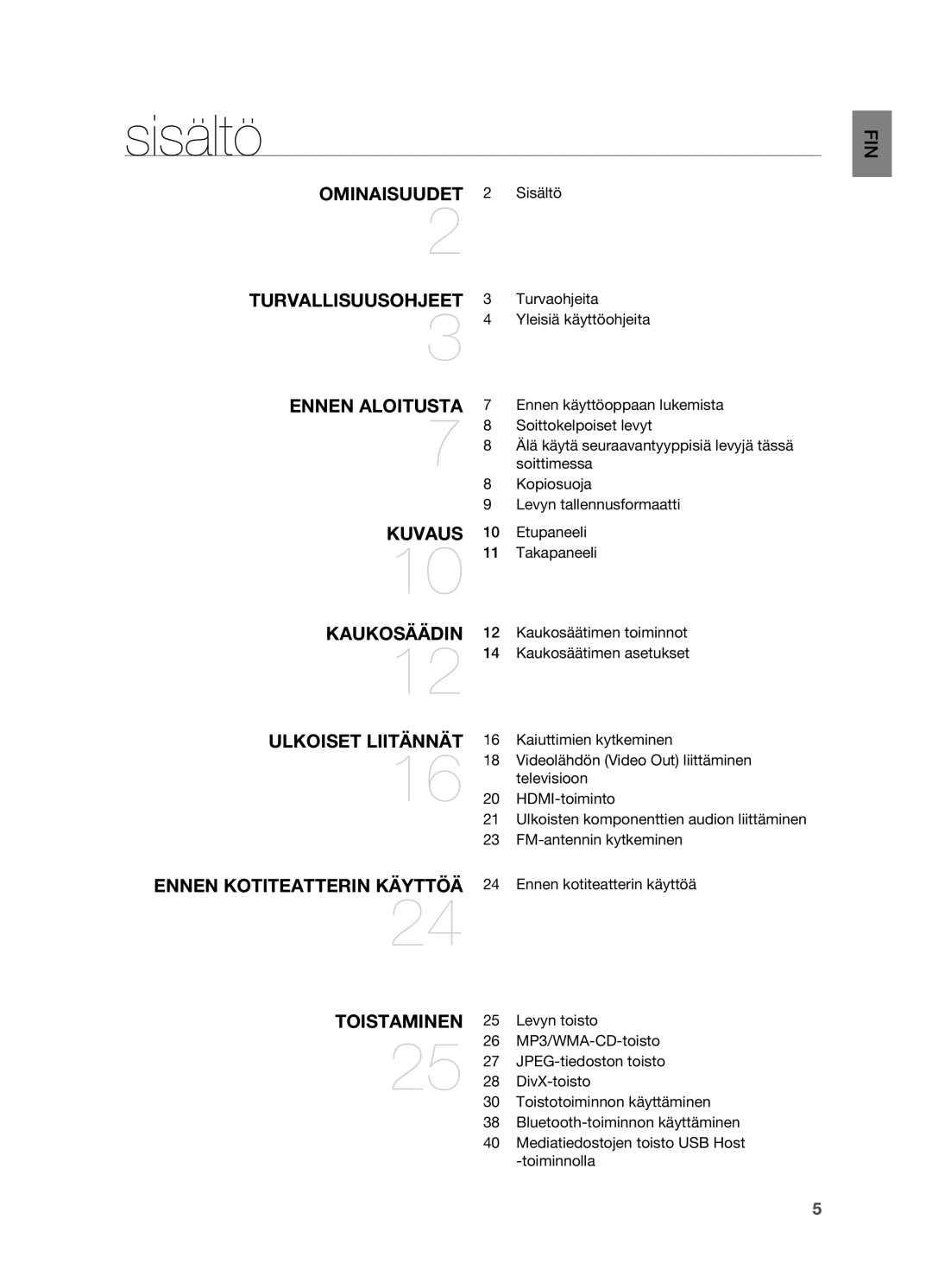 Samsung HT-X710T/XEE manual Sisältö 