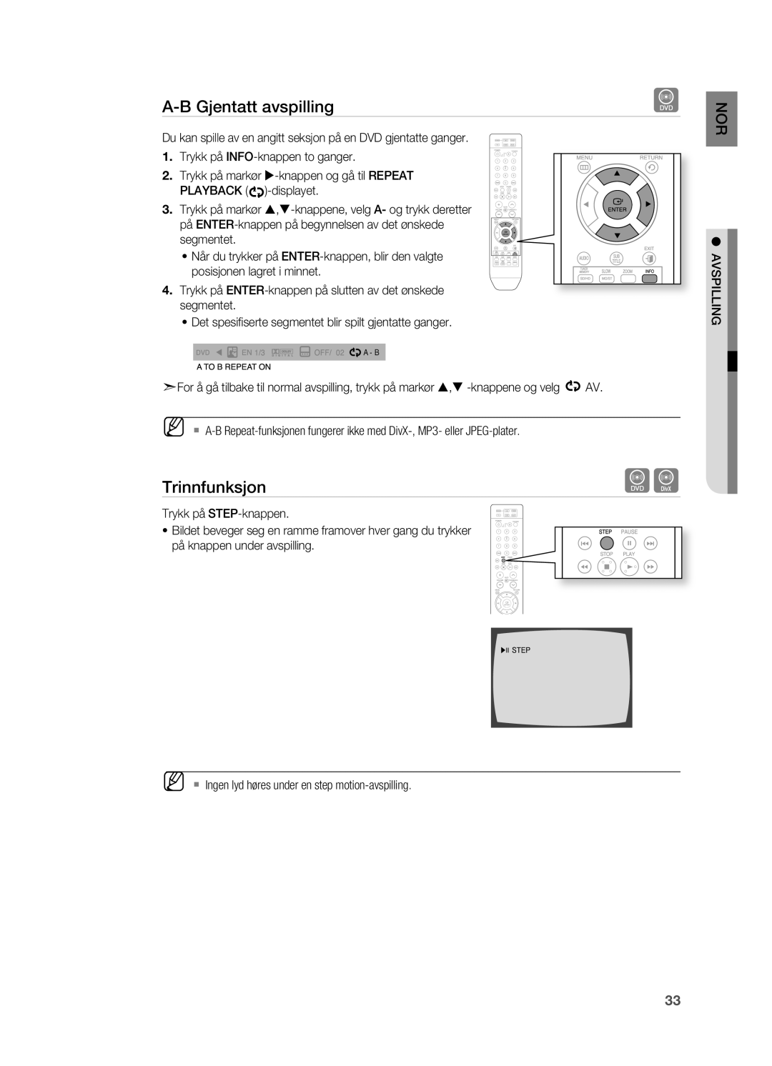 Samsung HT-X710T/XEE manual Trinnfunksjon 