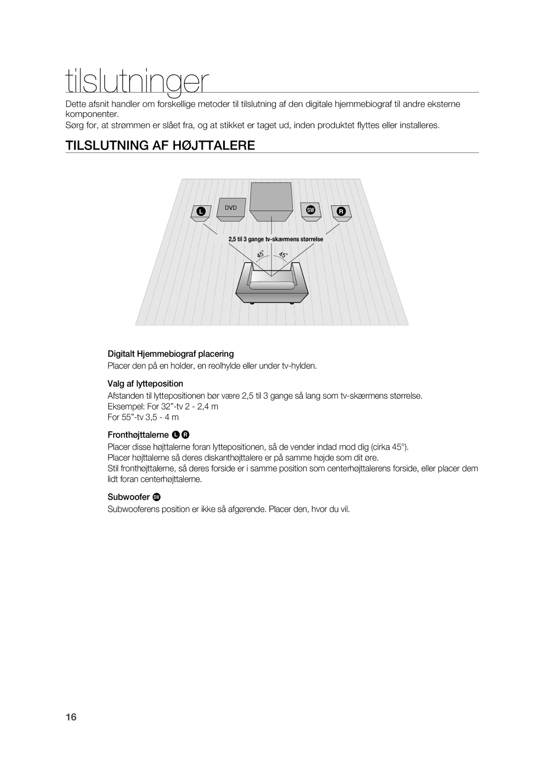 Samsung HT-X710T/XEE manual Tilslutninger, Tilslutning af Højttalere 