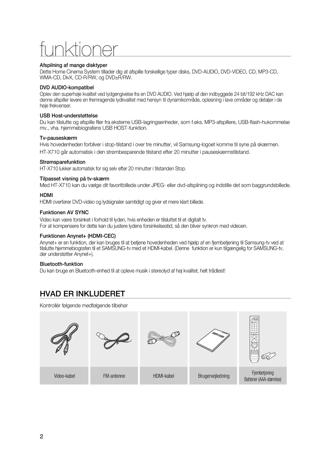 Samsung HT-X710T/XEE manual Funktioner, Hvad ER Inkluderet, Hdmi 