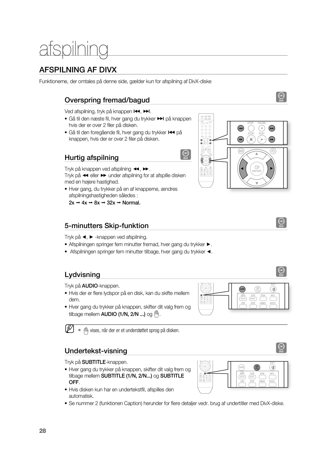 Samsung HT-X710T/XEE manual AFSpILNING AF Divx 