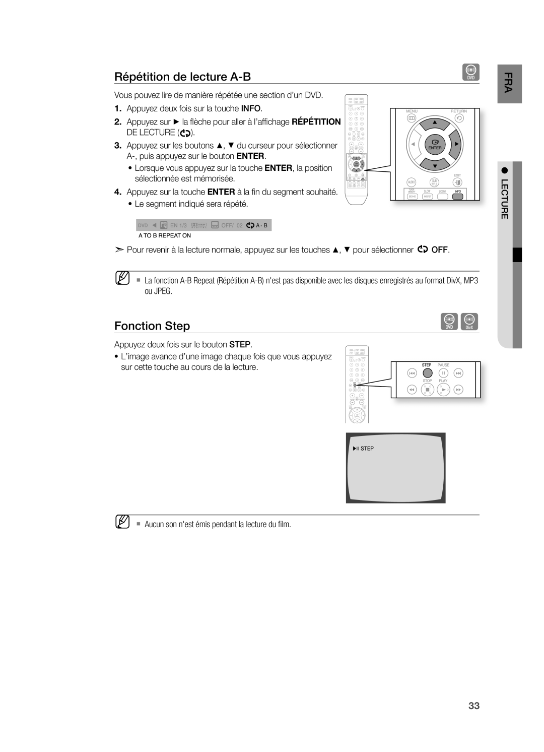 Samsung HT-X710T/XEF manual Répétition de lecture A-b, Fonction step, Ou Jpeg 