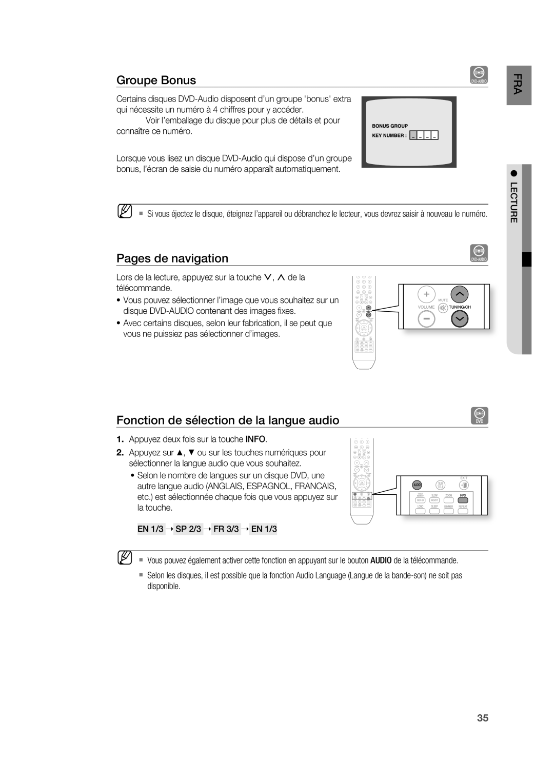 Samsung HT-X710T/XEF manual Groupe bonus, Fonction de sélection de la langue audio 