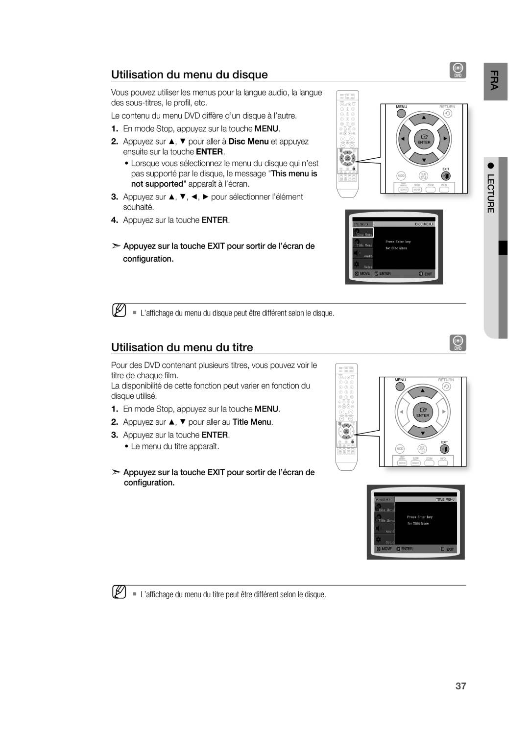 Samsung HT-X710T/XEF manual Utilisation du menu du disque, Utilisation du menu du titre 