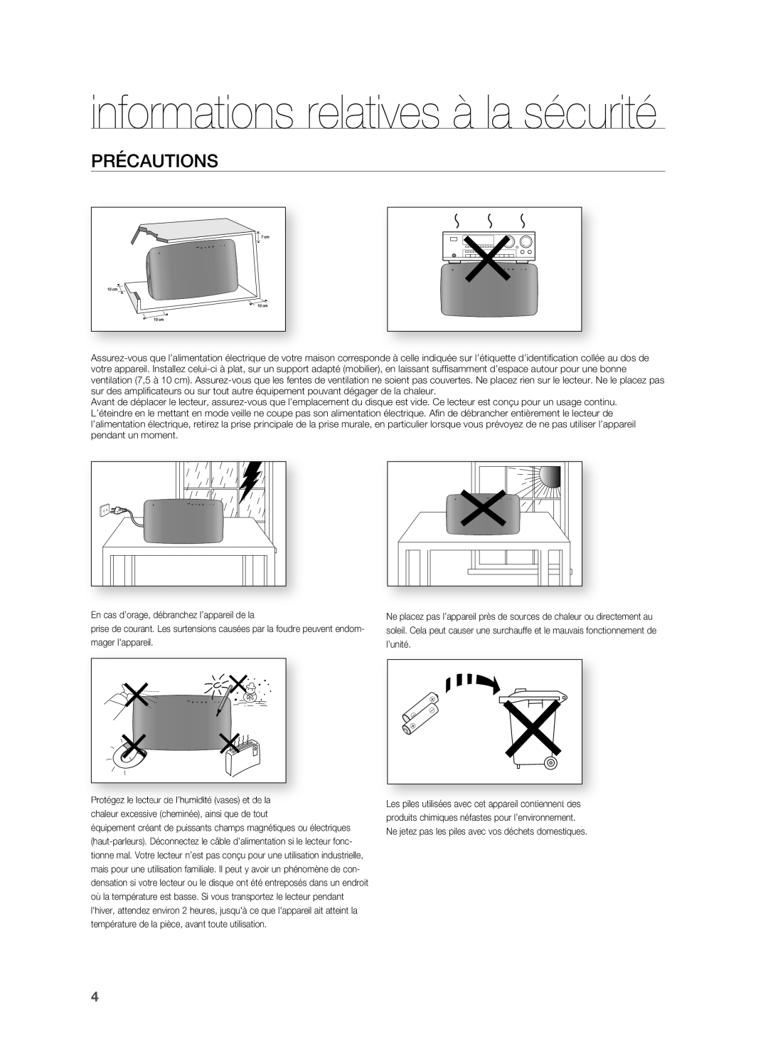 Samsung HT-X710T/XEF manual Informations relatives à la sécurité, PrÉCAutions 