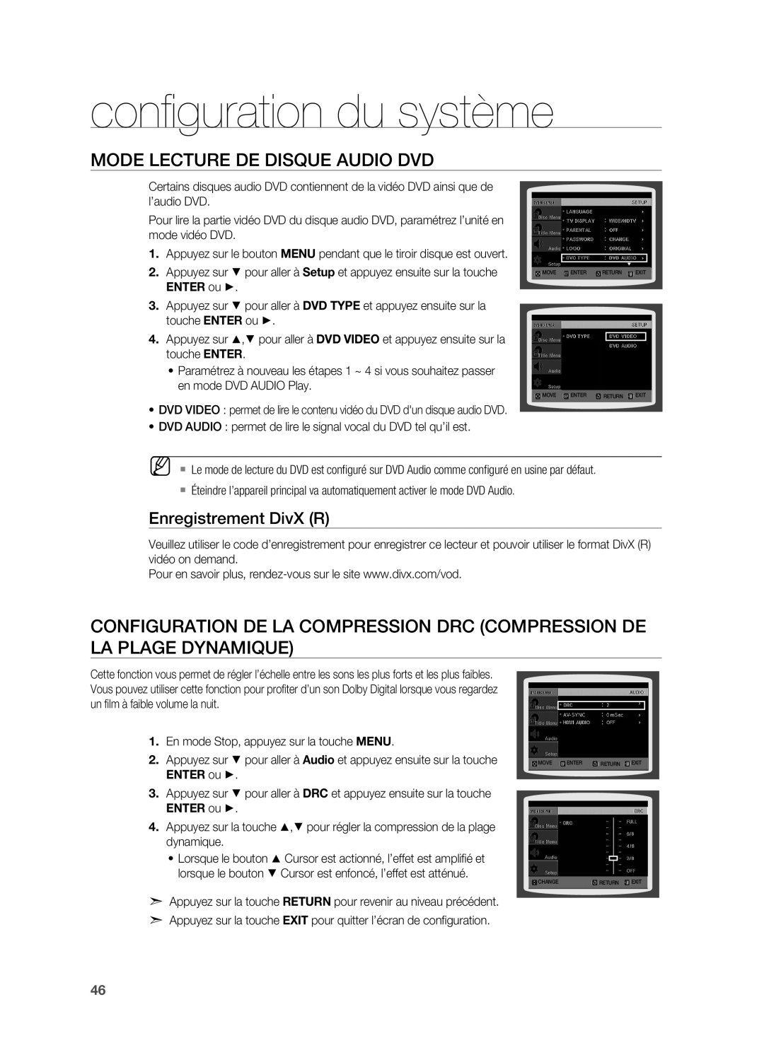 Samsung HT-X710T/XEF manual Mode Lecture de disque audio DVD, Enregistrement DivX R 