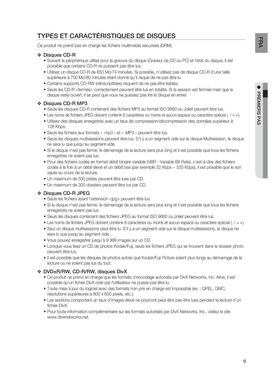 Samsung HT-X710T/XEF manual Types ET Caractéristiques DE Disques, Premiers pas 