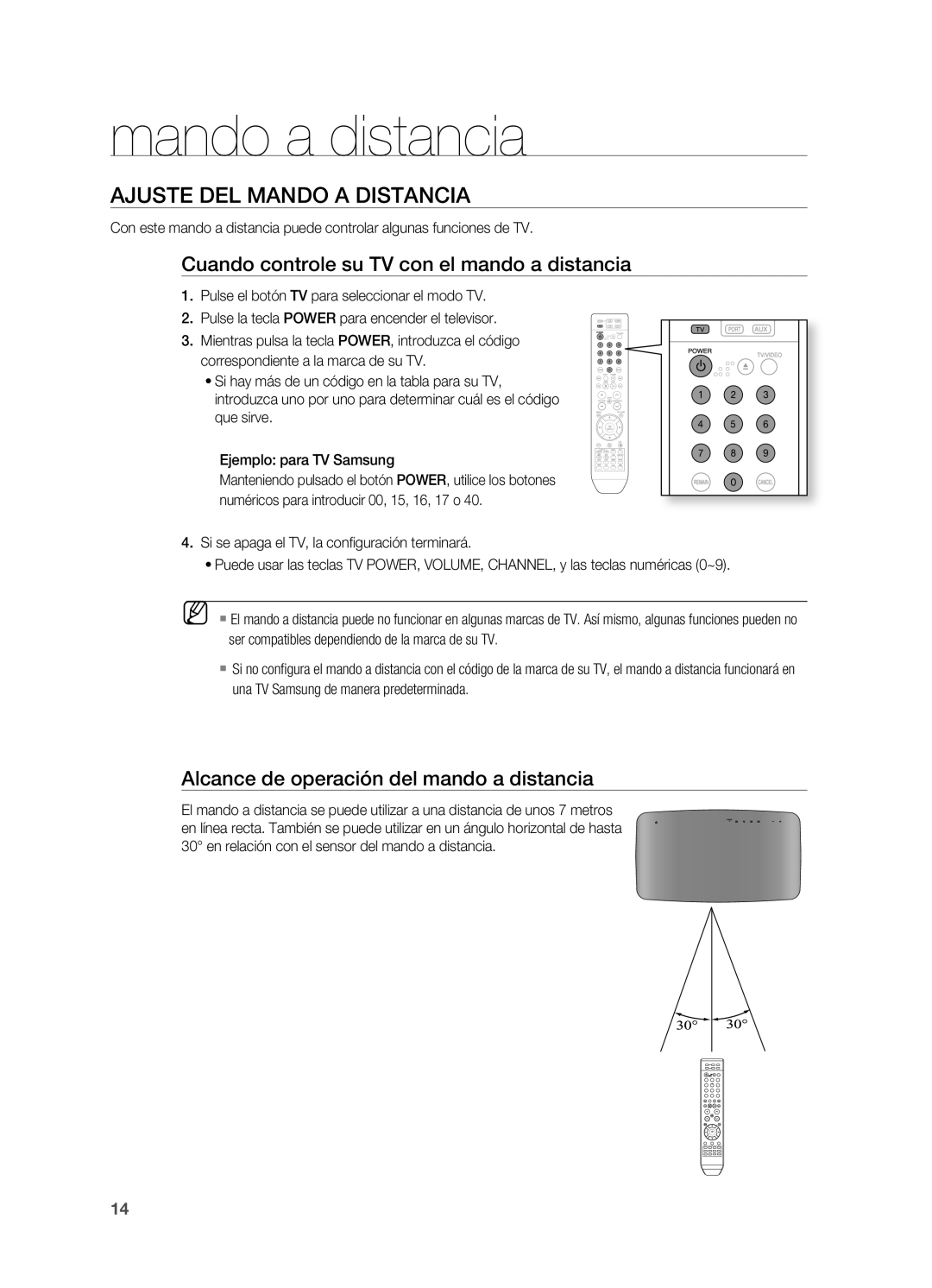 Samsung HT-X715T/EDC, HT-X715T/XET manual Ajuste DEL Mando a Distancia, Cuando controle su TV con el mando a distancia 