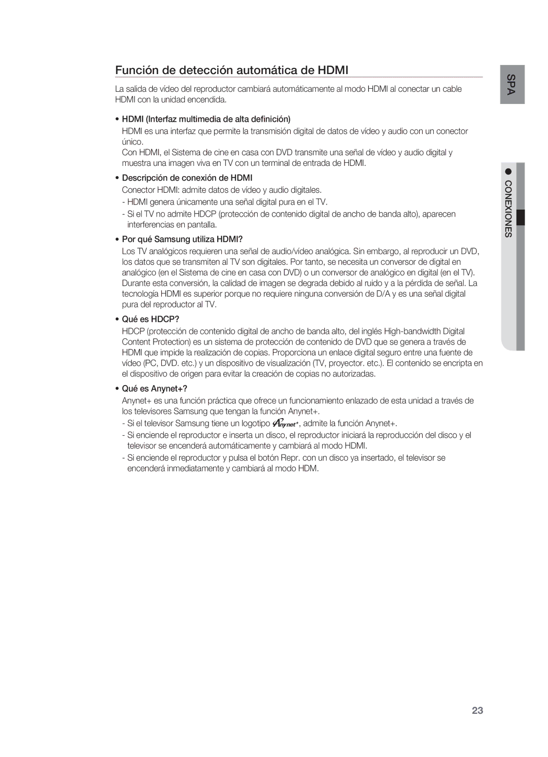 Samsung HT-X715T/XET, HT-X715T/EDC manual Función de detección automática de Hdmi, ~ Qué es HDCP? 