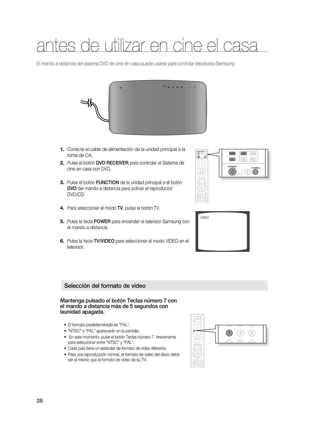 Samsung HT-X715T/EDC, HT-X715T/XET manual Antes de utilizar en cine el casa 