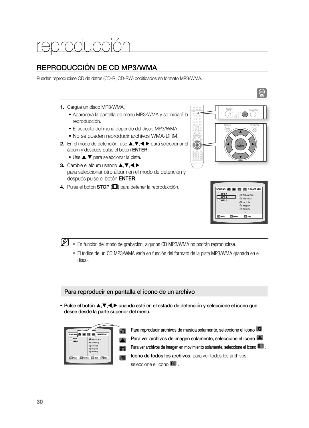 Samsung HT-X715T/EDC, HT-X715T/XET manual Reproducción DE CD MP3/WMA, ~ No se pueden reproducir archivos WMA-DRM 