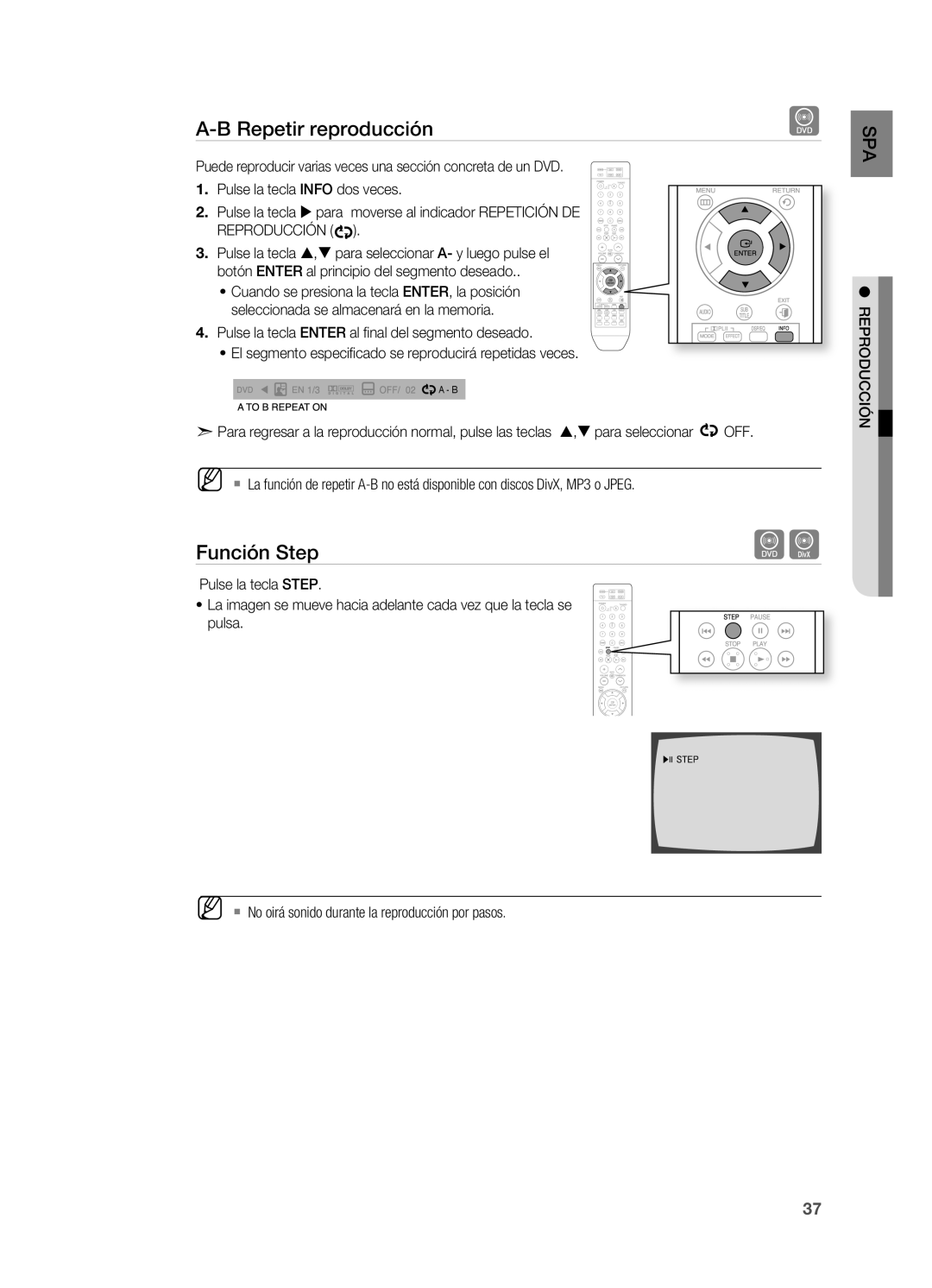 Samsung HT-X715T/XET, HT-X715T/EDC manual Repetir reproducción, Función Step 