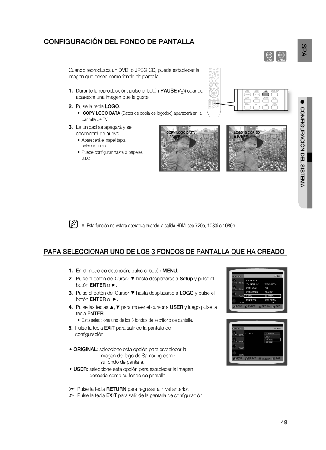 Samsung HT-X715T/XET, HT-X715T/EDC CONFIgURACIÓN DEL Fondo DE Pantalla, . La unidad se apagará y se Encenderá de nuevo 