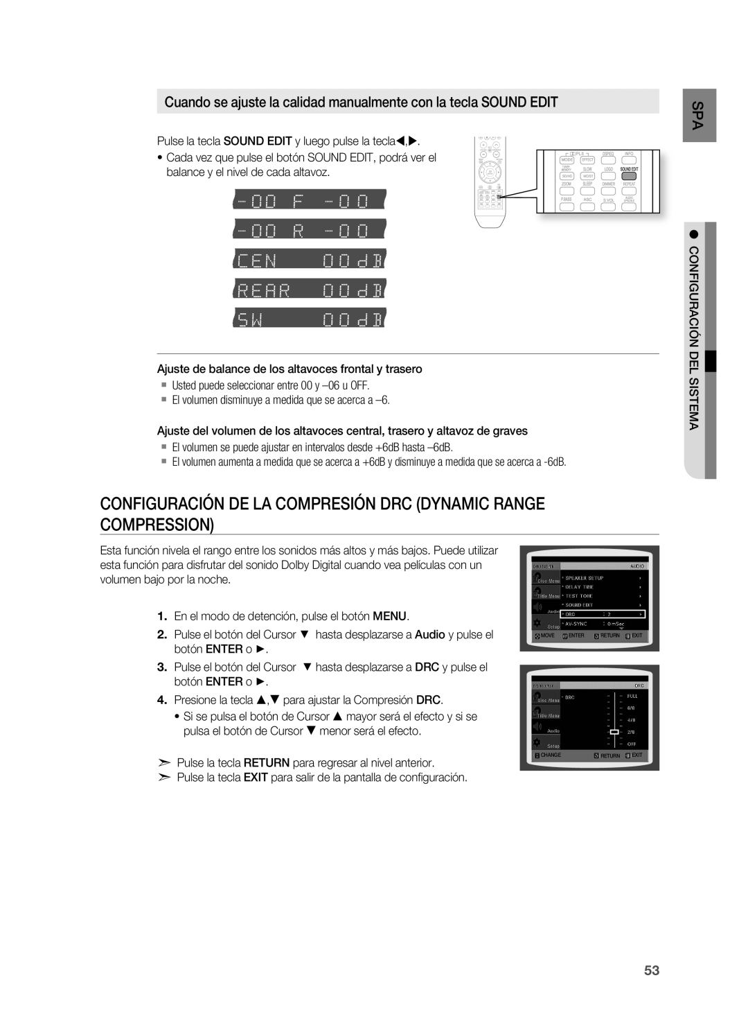 Samsung HT-X715T/XET, HT-X715T/EDC manual CONFIgURACIÓN DE LA Compresión DRC Dynamic RANgE, Compression 