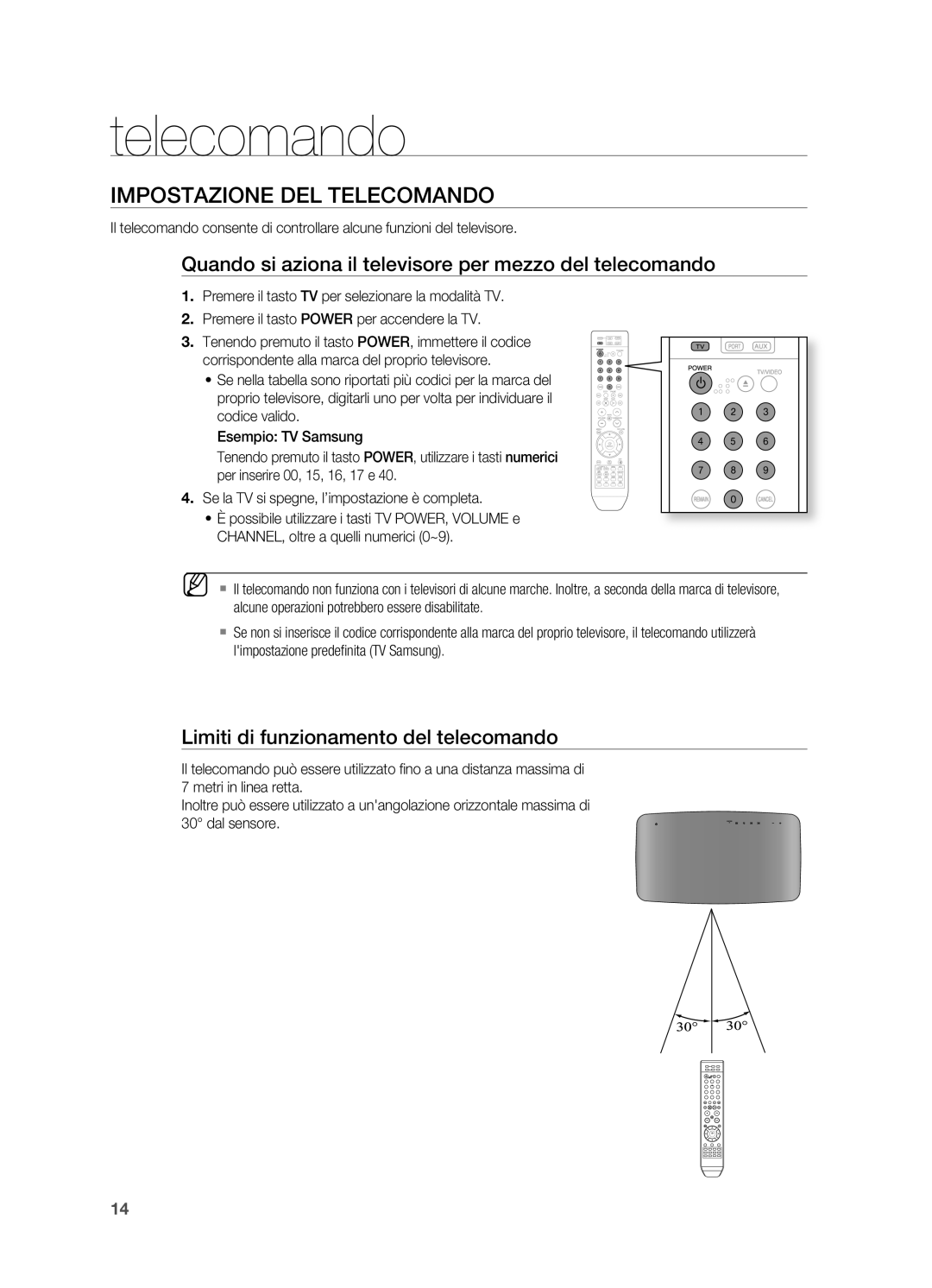 Samsung HT-X715T/EDC manual IMPOSTAzIONE DEL Telecomando, Quando si aziona il televisore per mezzo del telecomando 