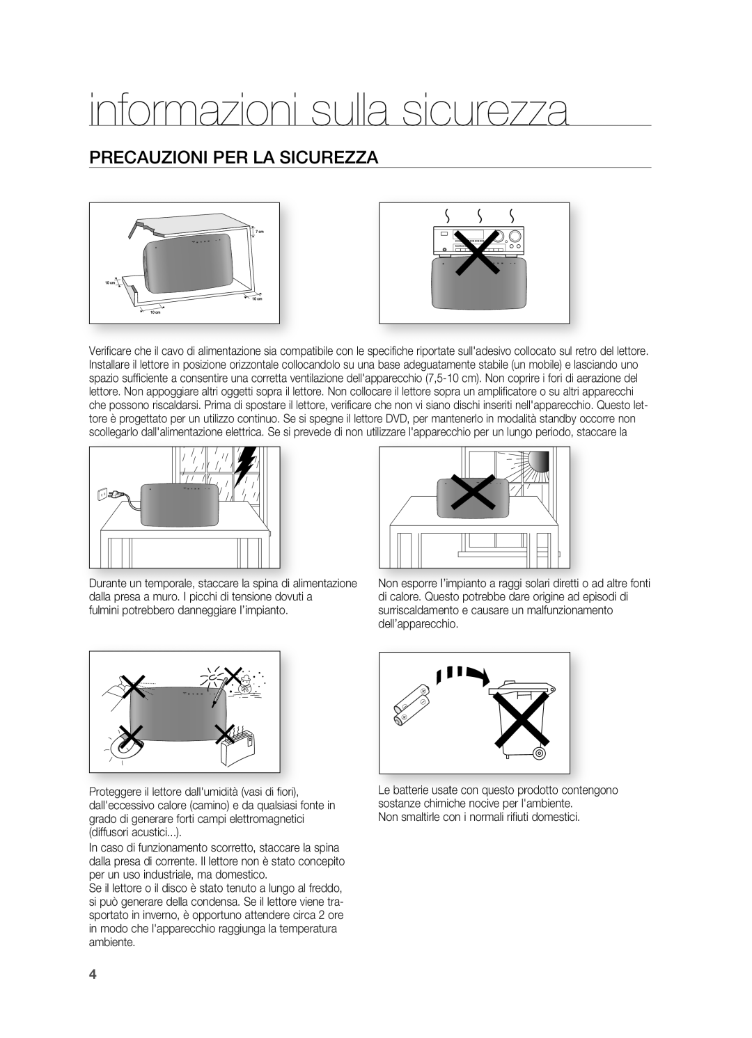 Samsung HT-X715T/EDC manual PRECAUzIONI PER LA SICUREzzA, Le batterie usate con questo prodotto 