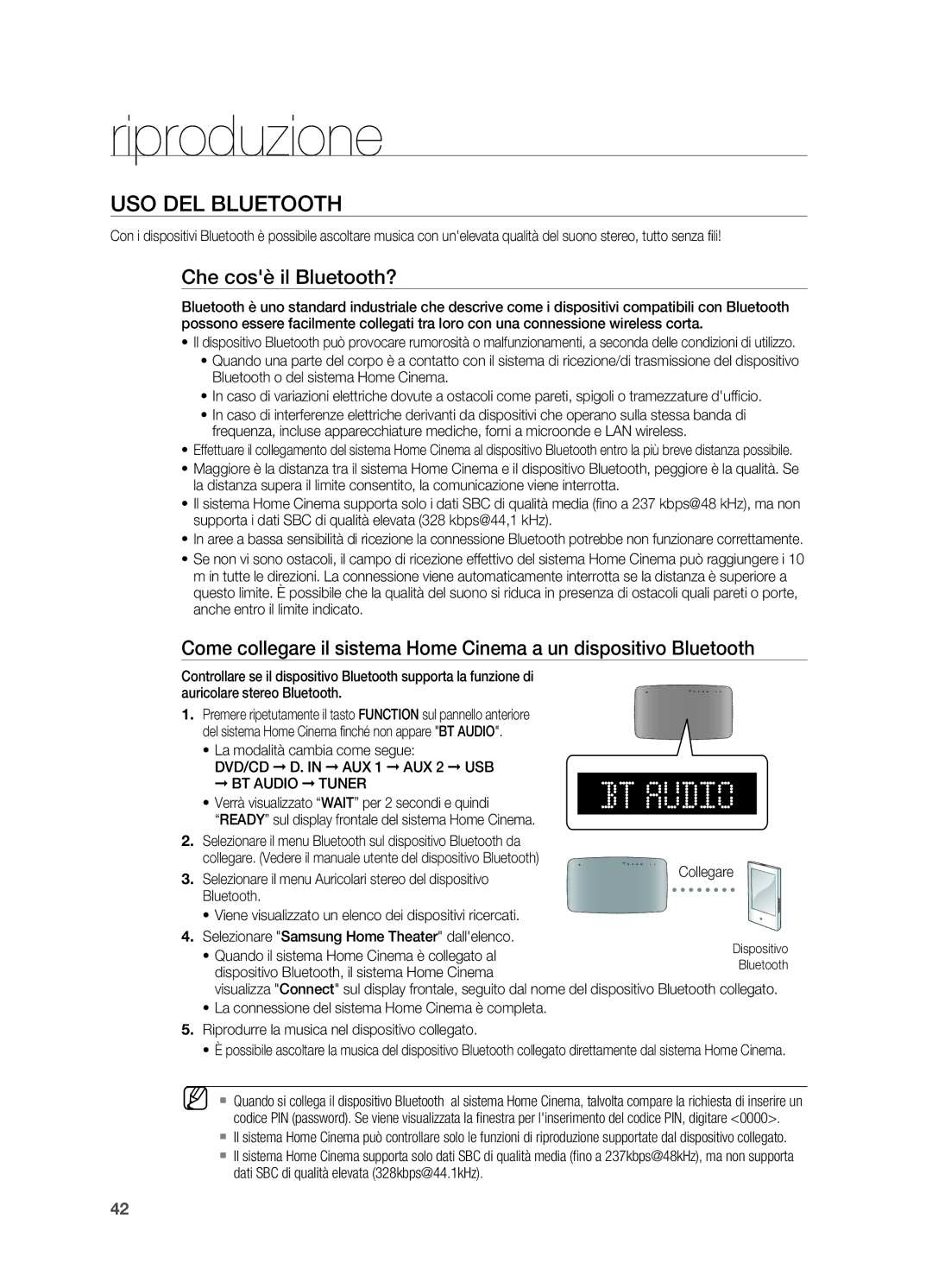 Samsung HT-X715T/EDC manual Uso del Bluetooth, Che cosè il Bluetooth?, BT Audio Tuner 