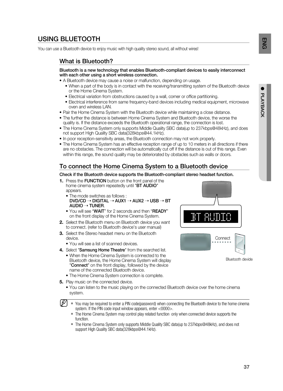 Samsung HT-X720GT/XEU, HT-X720GT/EDC manual What is Bluetooth?, To connect the Home Cinema System to a Bluetooth device 