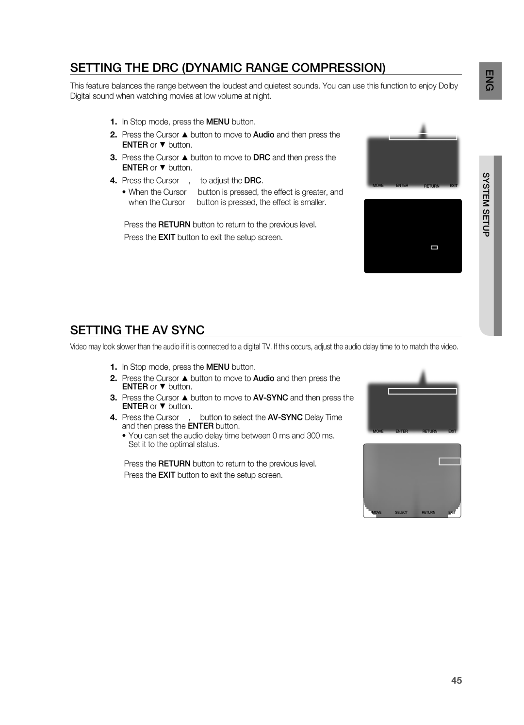 Samsung HT-X720GT/EDC, HT-X720GT/XEU, HT-X720GT/XEF manual Setting the DRC Dynamic Range Compression, Setting the AV Sync 