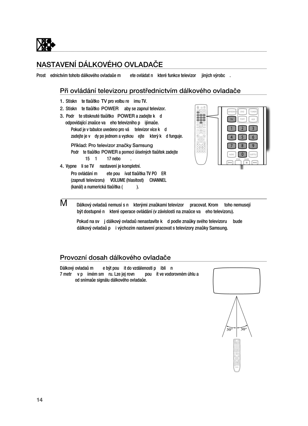 Samsung HT-X720GT/EDC manual Nastavení DÁLKOVéHO Ovladače, Při ovládání televizoru prostřednictvím dálkového ovladače 