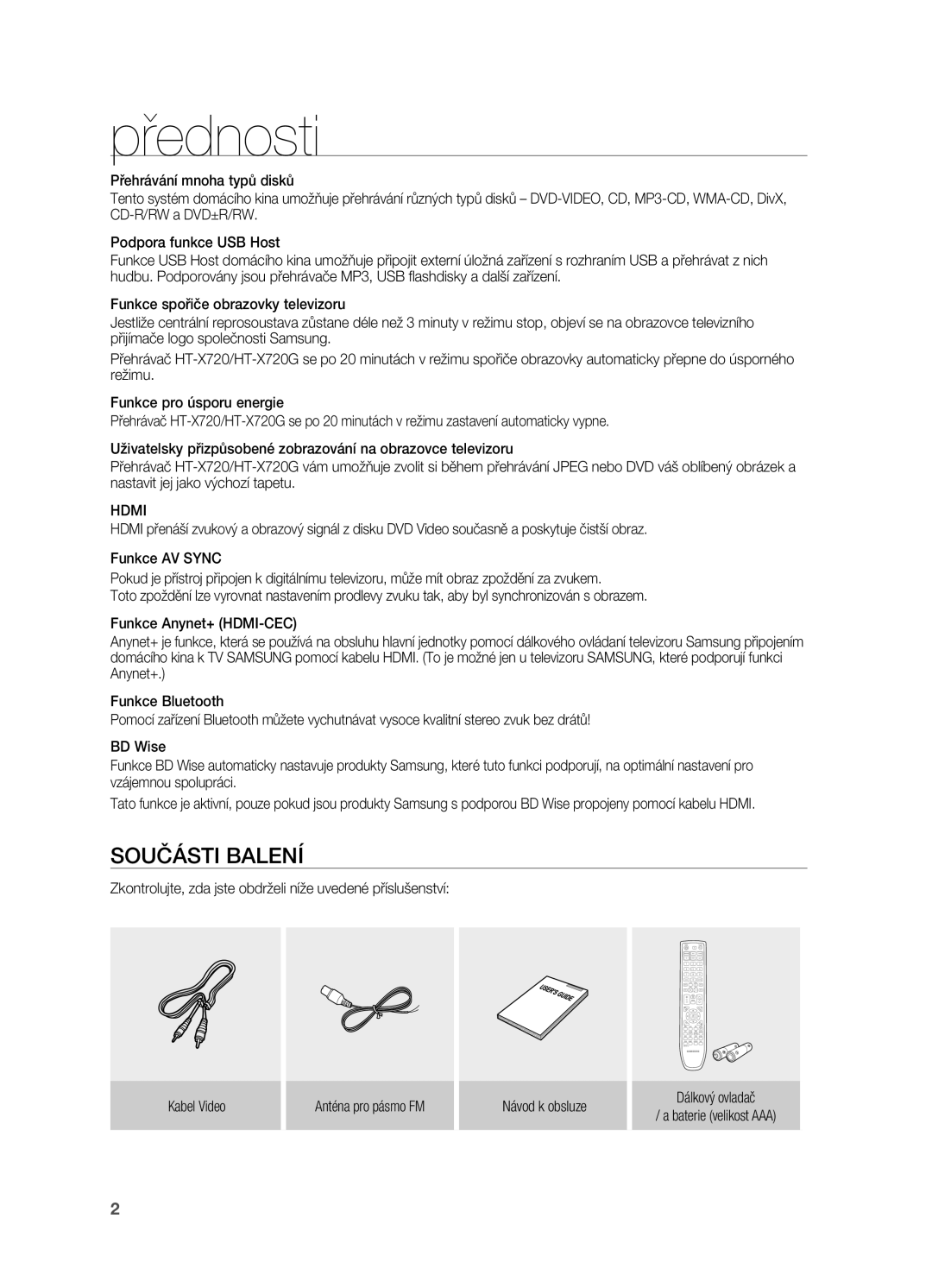 Samsung HT-X720GT/EDC, HT-X720T/EDC manual Přednosti, Součásti Balení, Hdmi 