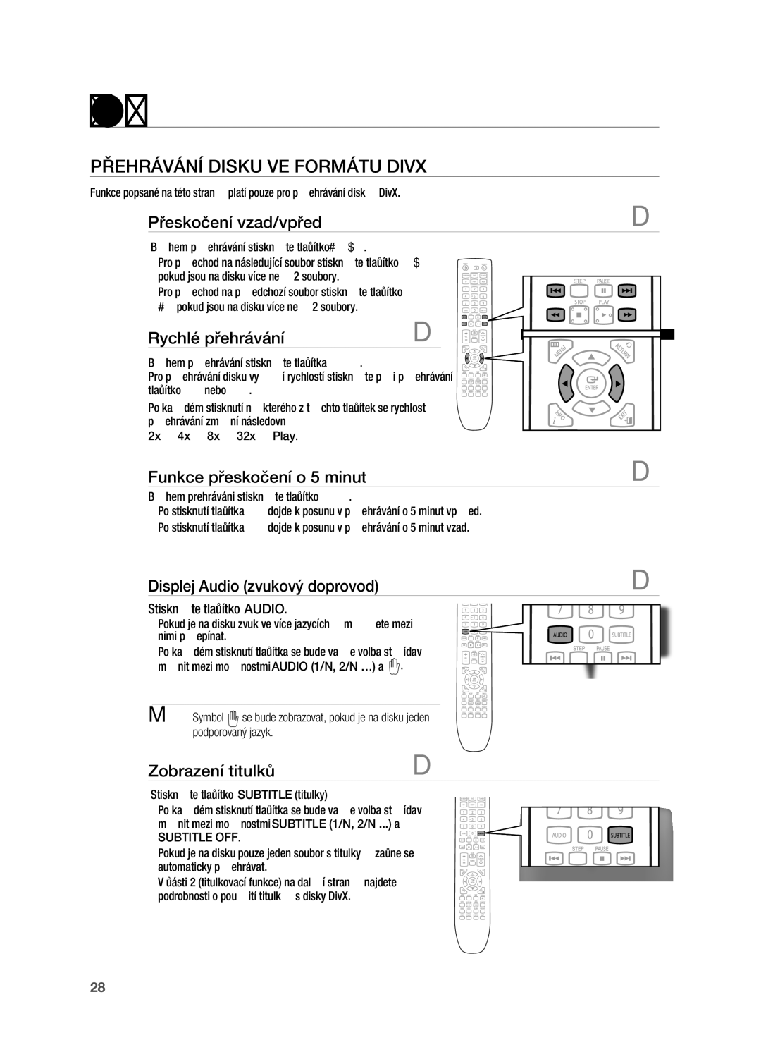 Samsung HT-X720GT/EDC, HT-X720T/EDC manual PřEHrÁVÁNÍ Disku VE FOrMÁTU Divx 