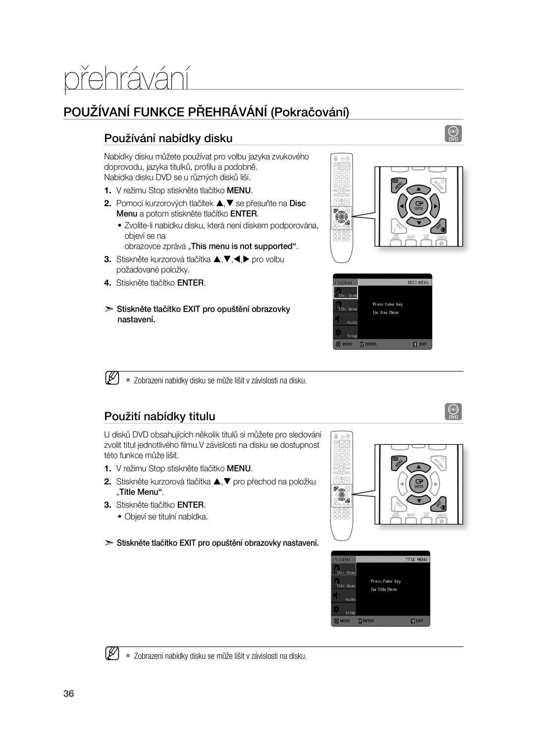 Samsung HT-X720GT/EDC, HT-X720T/EDC manual Používání nabídky disku, Použití nabídky titulu 