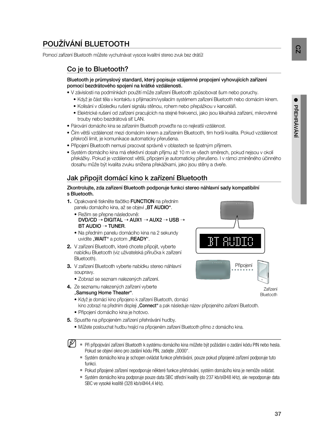 Samsung HT-X720T/EDC manual Používání Bluetooth, Co je to Bluetooth?, Jak připojit domácí kino k zařízení Bluetooth 