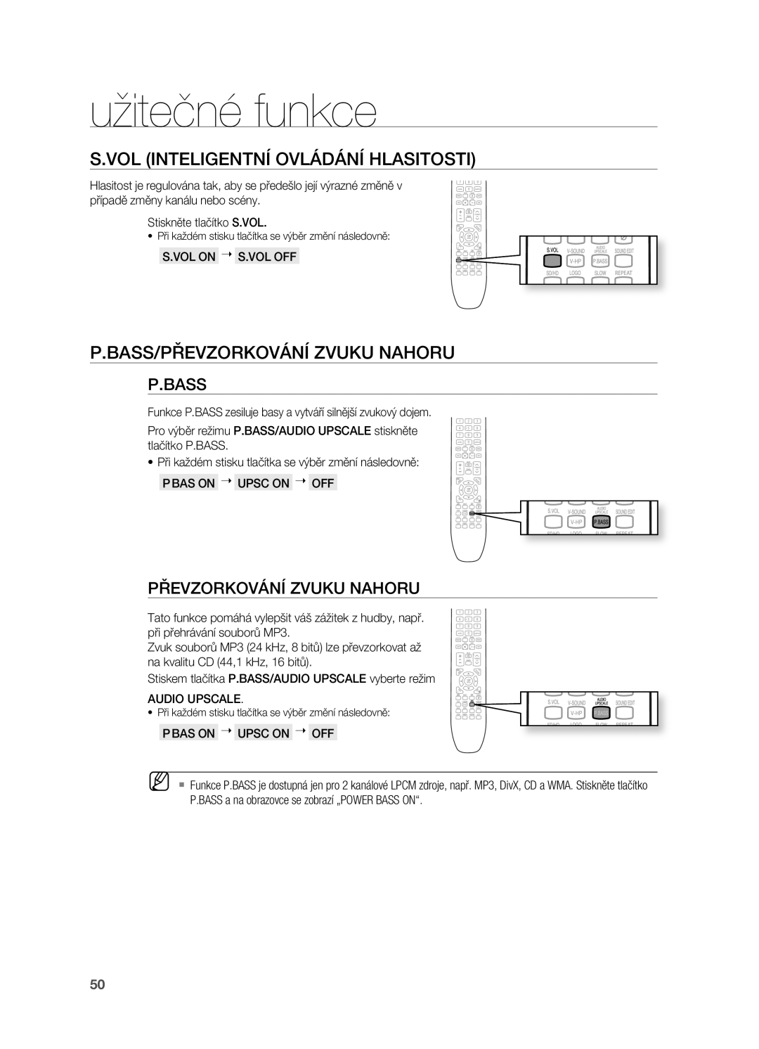 Samsung HT-X720GT/EDC, HT-X720T/EDC manual VOL Inteligentní Ovládání Hlasitosti, BASS/PřEVZOrKOVÁNÍ Zvuku NAHOrU 