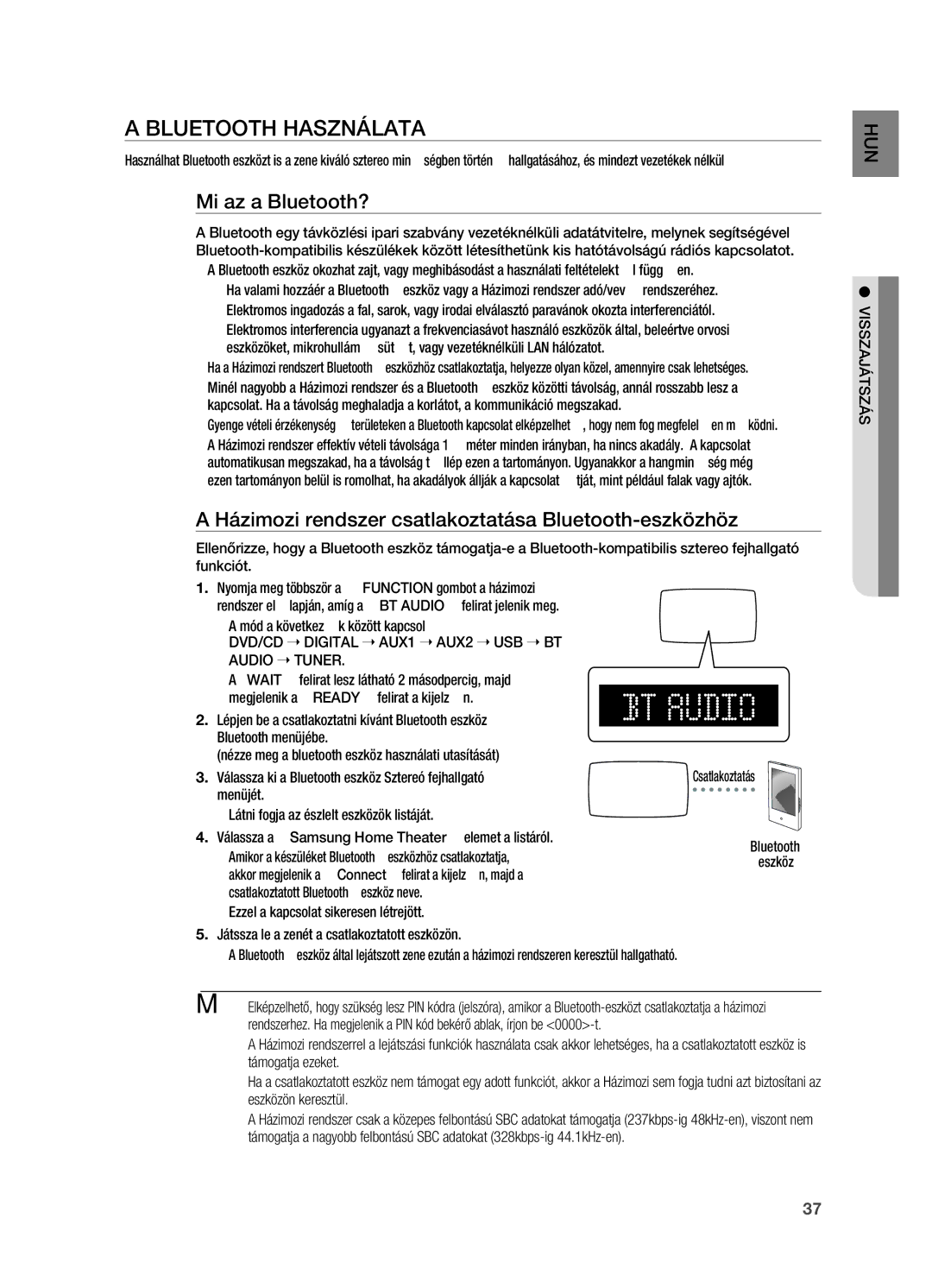 Samsung HT-X720T/XET manual Bluetooth használata, Mi az a Bluetooth?, Házimozi rendszer csatlakoztatása Bluetooth-eszközhöz 