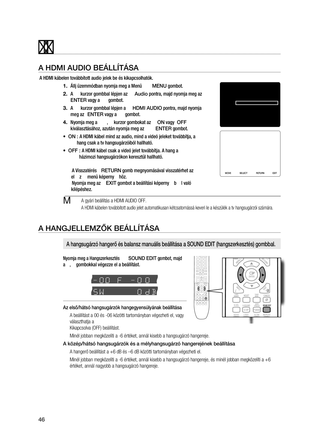 Samsung HT-X720T/XET, HT-X720GT/EDC, HT-X720T/EDC manual Hdmi Audio BEáLLíTáSA, HANGjELLEMzőK BEáLLíTáSA 